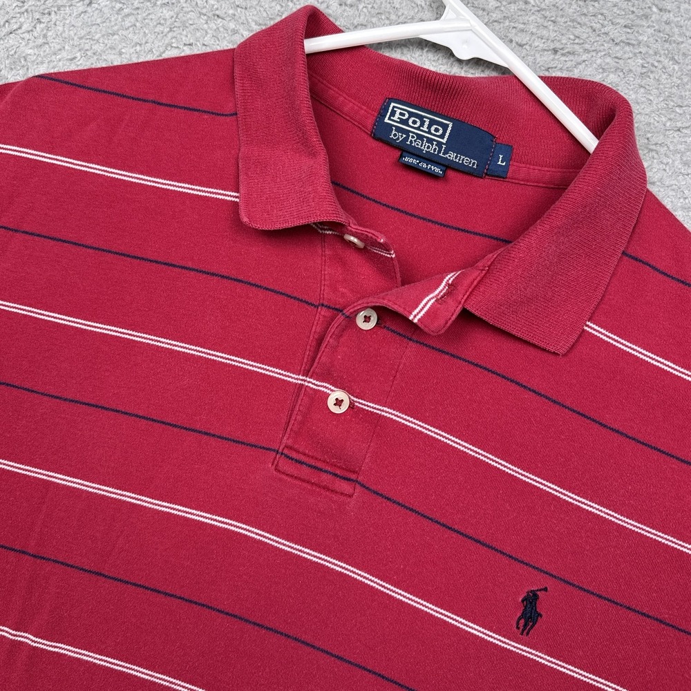 Polo Ralph Lauren Shirt Mens Large Red Stripe Short Sleeve Polo Cotton Casual